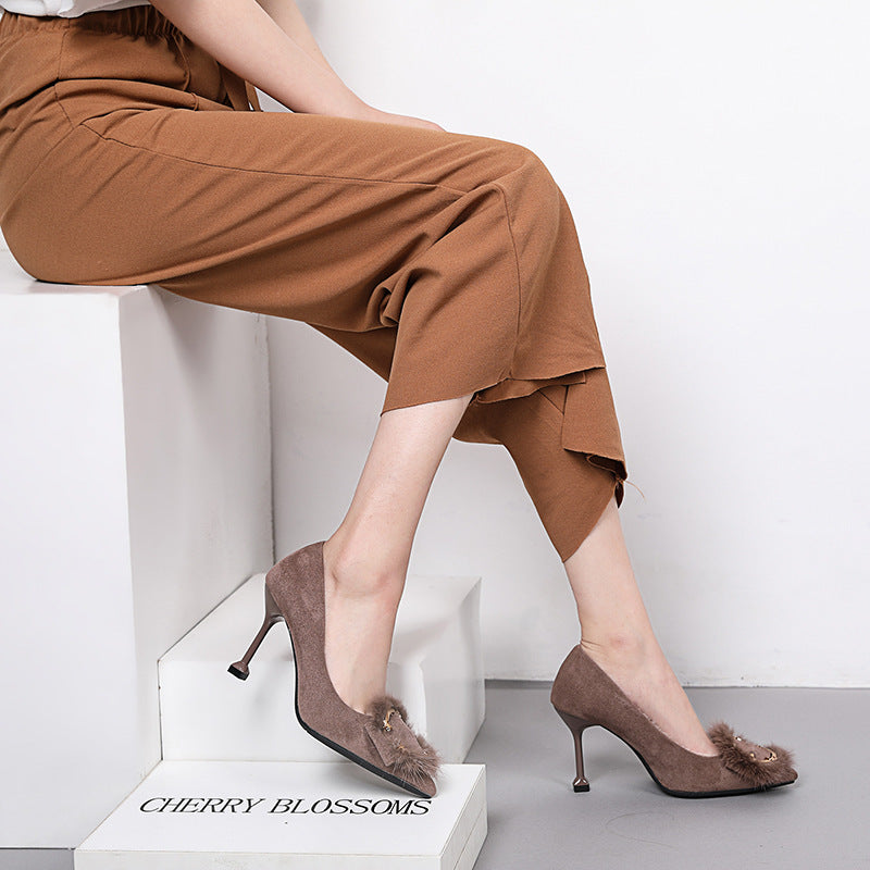 Ladies All-match Fashion Pointed Toe Hairy Shoes