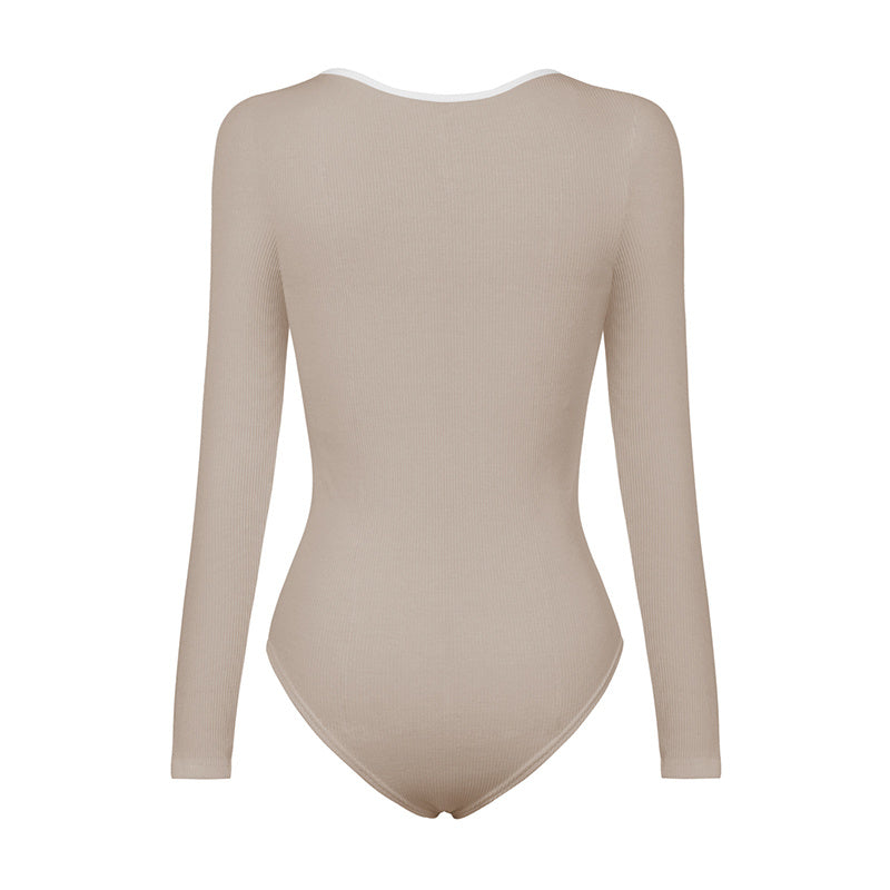 Tight Long Sleeve Jumpsuit Fashion Square Neck Zipper Thread Innner Corset Body Shaper Clothing For Dress Slim Sports Yoga Fitness Romper