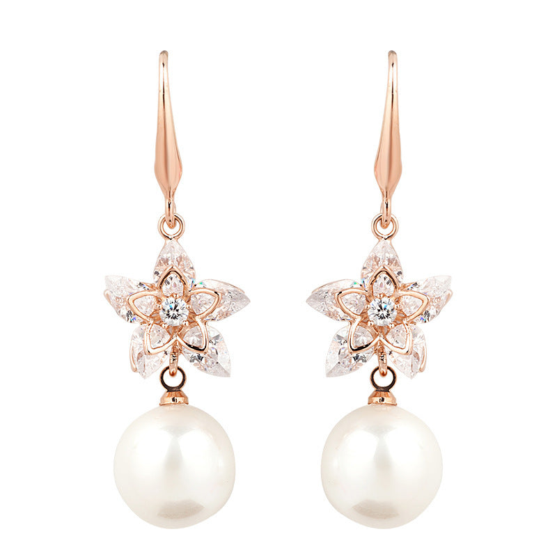 Angel Flower Pearl Fashion Zircon Earrings