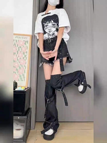 Black Working Wear Denim Shorts Suit Women