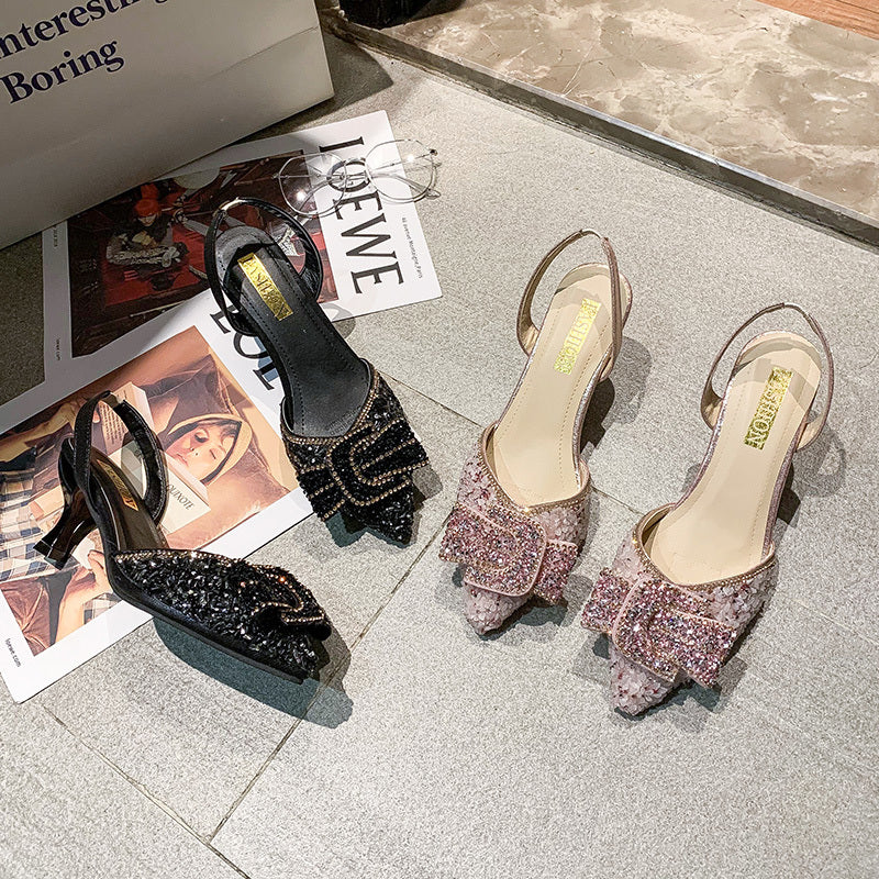 Bowknot Rhinestone Temperament Ladies Small Fresh Stiletto Shoes