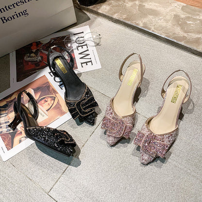 Bowknot Rhinestone Temperament Ladies Small Fresh Stiletto Shoes