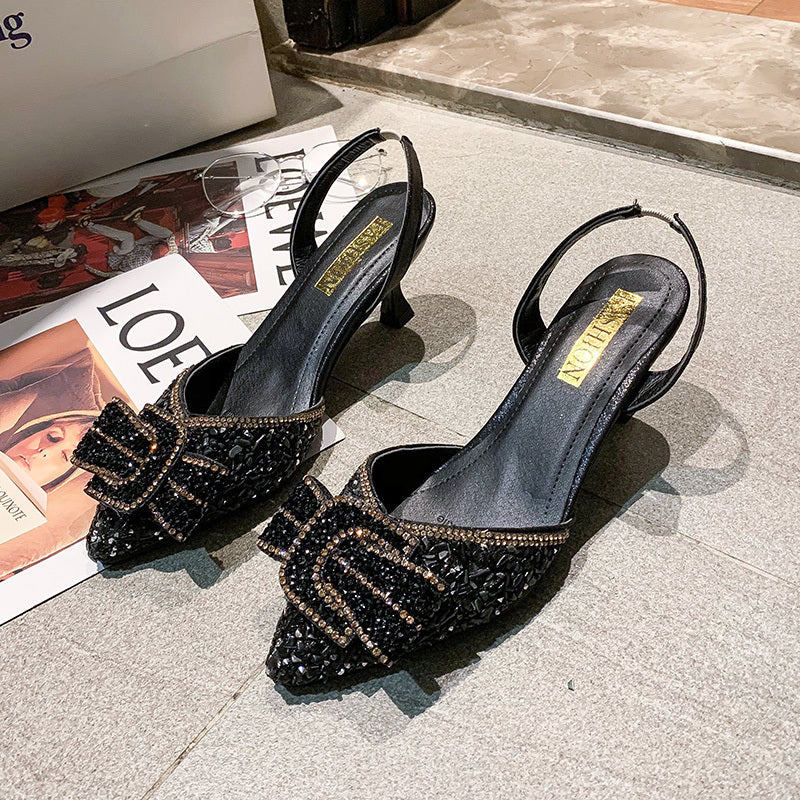 Bowknot Rhinestone Temperament Ladies Small Fresh Stiletto Shoes