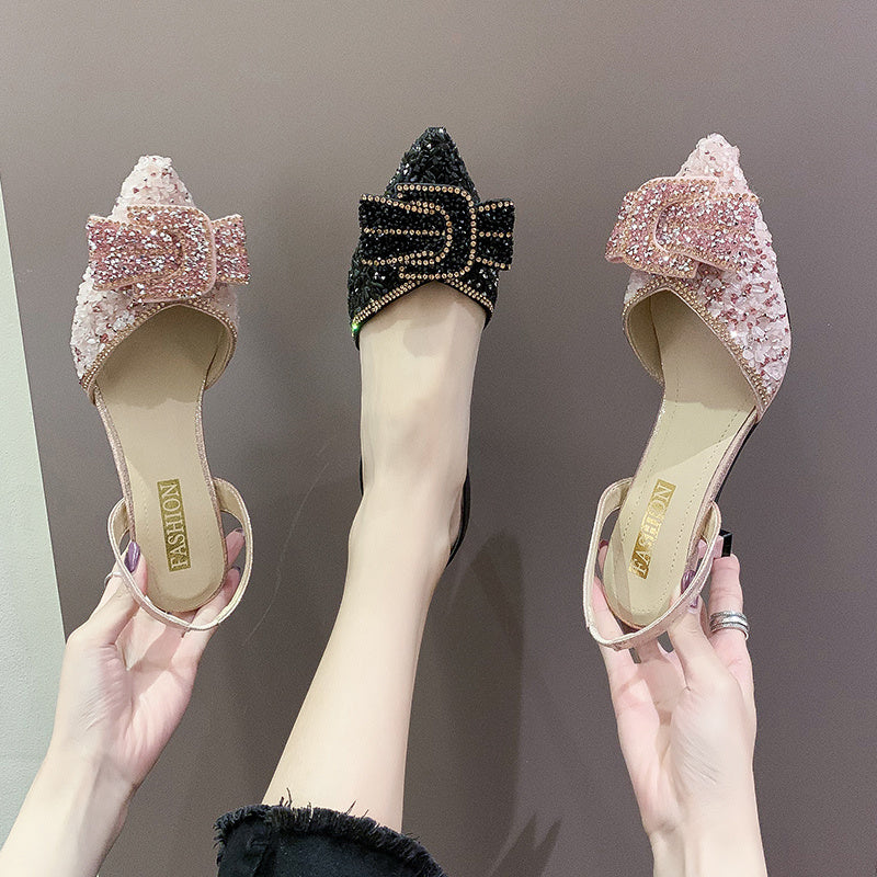 Bowknot Rhinestone Temperament Ladies Small Fresh Stiletto Shoes