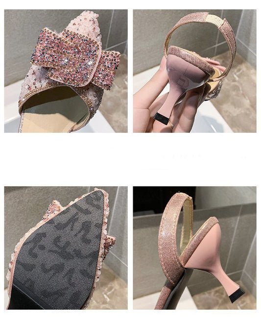 Bowknot Rhinestone Temperament Ladies Small Fresh Stiletto Shoes