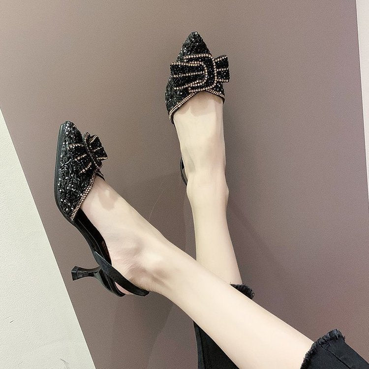 Bowknot Rhinestone Temperament Ladies Small Fresh Stiletto Shoes
