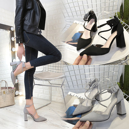 new European crude with suede shallow mouth foot ring Strap Ladies High Heels Sandals Shoes shoes on