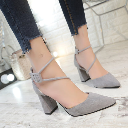 new European crude with suede shallow mouth foot ring Strap Ladies High Heels Sandals Shoes shoes on