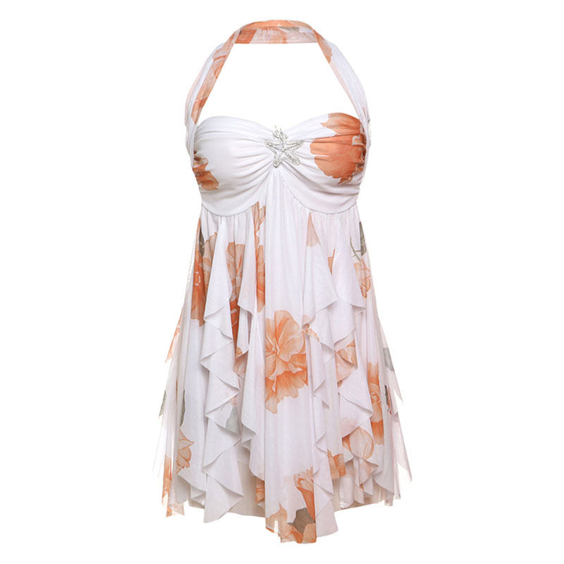 Sexy Halter Backless Irregular Skirt Short Dress