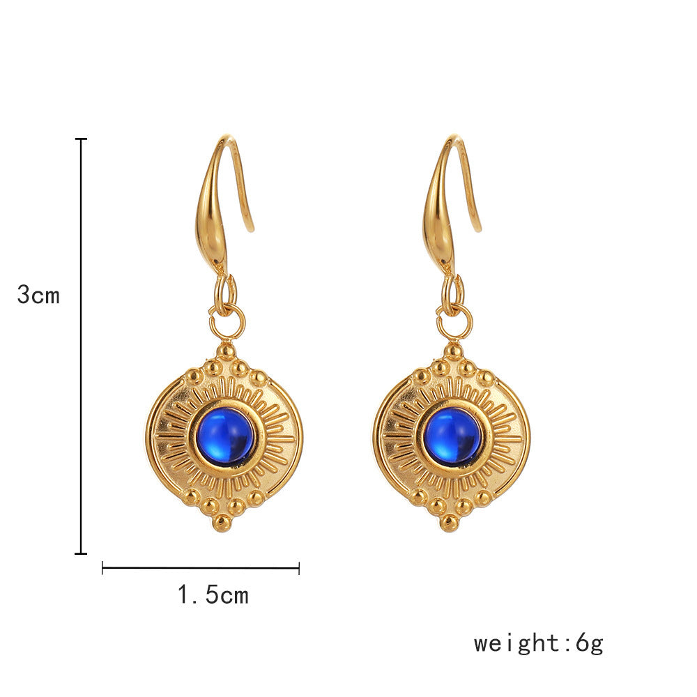Stainless Steel Gold Women's Coin Blue Titanium Steel Drop Earrings