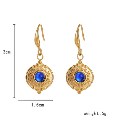Stainless Steel Gold Women's Coin Blue Titanium Steel Drop Earrings
