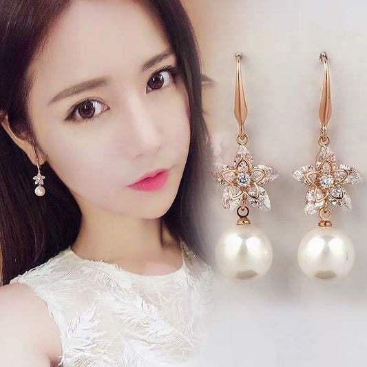 Angel Flower Pearl Fashion Zircon Earrings