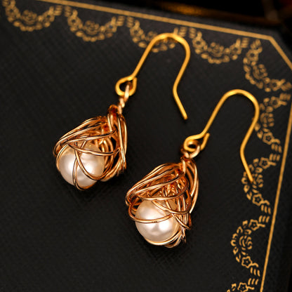 DIY Handmade Winding Retro Baroque Pearl Earrings