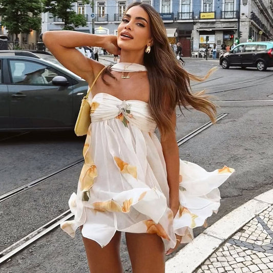Sexy Halter Backless Irregular Skirt Short Dress