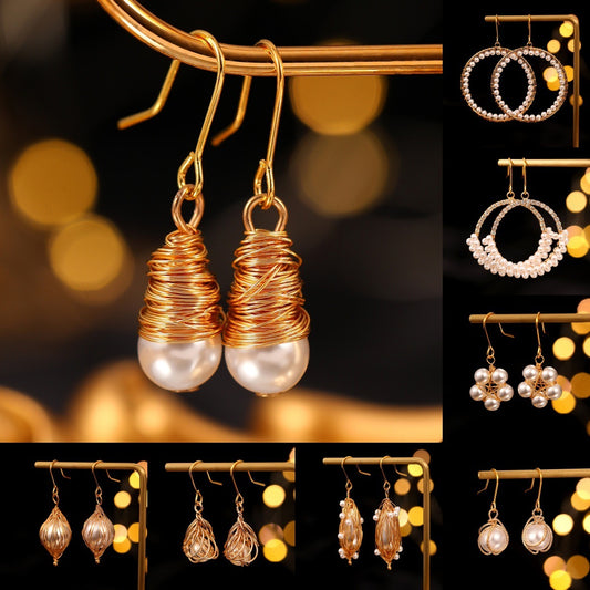 DIY Handmade Winding Retro Baroque Pearl Earrings