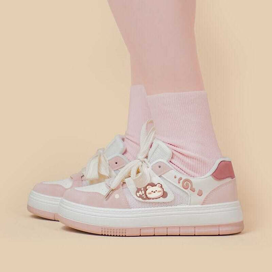 Pink Mesh Panel Shoes For Women