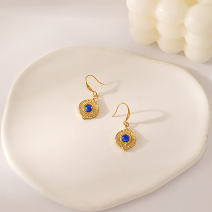 Stainless Steel Gold Women's Coin Blue Titanium Steel Drop Earrings