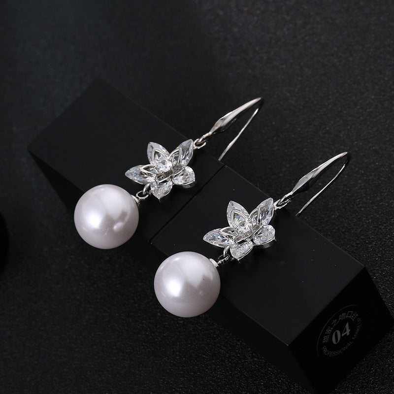 Angel Flower Pearl Fashion Zircon Earrings