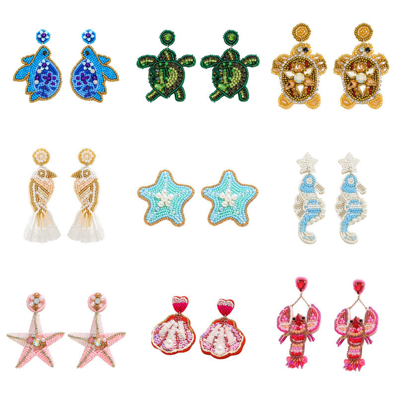Bead Diamond Turtle Starfish Bird Shell Beaded Earrings
