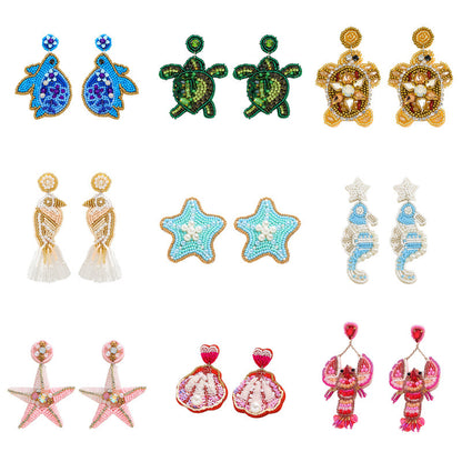 Bead Diamond Turtle Starfish Bird Shell Beaded Earrings