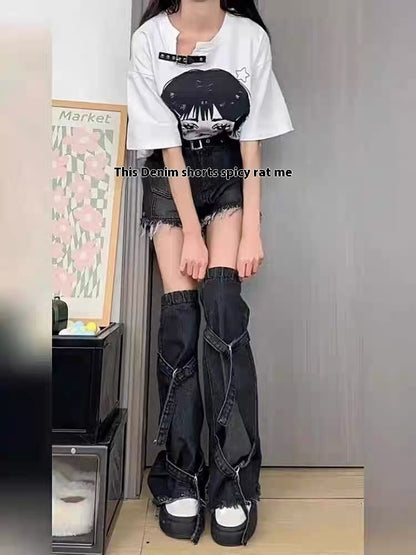Black Working Wear Denim Shorts Suit Women