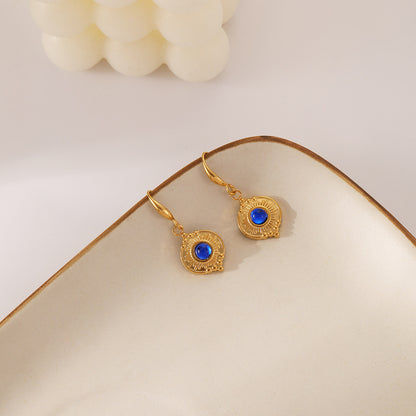 Stainless Steel Gold Women's Coin Blue Titanium Steel Drop Earrings