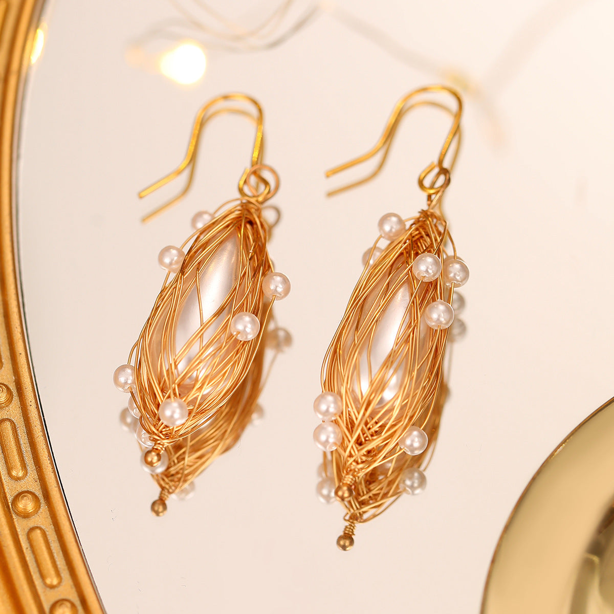 DIY Handmade Winding Retro Baroque Pearl Earrings