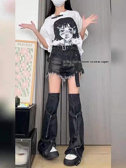 Black Working Wear Denim Shorts Suit Women