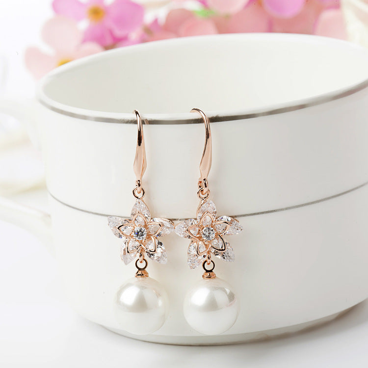 Angel Flower Pearl Fashion Zircon Earrings