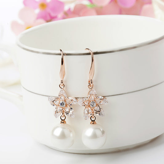 Angel Flower Pearl Fashion Zircon Earrings