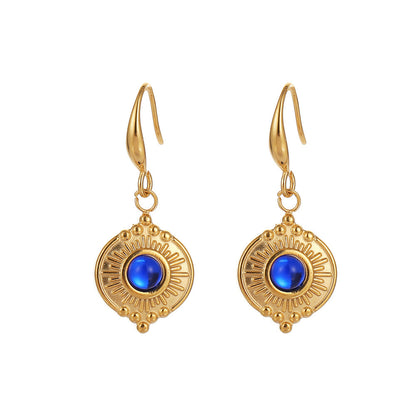 Stainless Steel Gold Women's Coin Blue Titanium Steel Drop Earrings